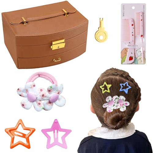 252 Pcs Hair Accessories for Girls Jewlry Box, Back to School Hair Accessory Gift Hair Stuff Storage including Hair Clip,Hair Barrettes,Hair Ties,Hair Bows for Little One Teen Age 3-12 (BROWN) - color: BROWN