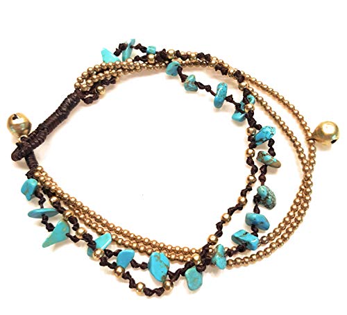 Infinityee888 Turquoise Anklet Bracelet with Bell Stone Handmade Brass Bead Bells Indian Boho Anklet for women -JA076