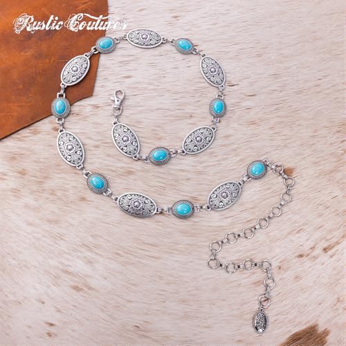 Montana West Rustic Couture's Large Western Concho Metal Belts for Women Cowgirl - color: Amazon Jade Turquoise
