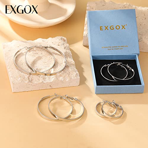 EXGOX Silver Hoop Earrings for Women - Sterling Silver & 14K Gold Plated - Hypoallergenic 925 Silver - Big Hoop Earrings (30/40/50/60/70mm) - color: 4MM Wide-Silver 50mm