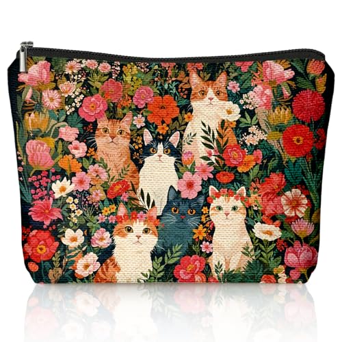 Retro Cat Makeup Bag, Kitty Cosmetic Zipper Travel Toiletry Bag for Traveling Women, Cute Black Cat Gifts for Women & Teen Girls, Cats Gifts Lovers - color: 02-Cat(09)
