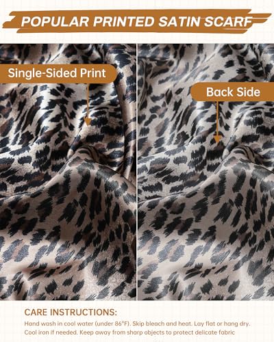 Mesovor 35” Square Head Scarf for Women, 3 Pack Like Silk Satin Headscarf Hair Neck Scarf Top Bandanas for Sleeping - color: Small Leopard(gray/Coffee/Camel)