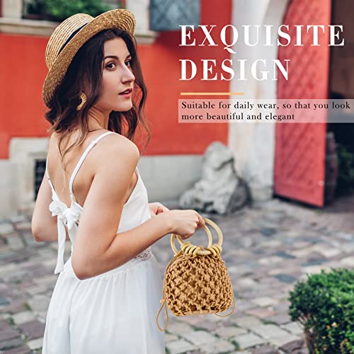 Sweetude Mini Clutch Tote Handbag 2 Pairs Rattan Earrings for Women Crossbody Bag Bohemian Woven Clutch Bucket Handbag - style: Classic