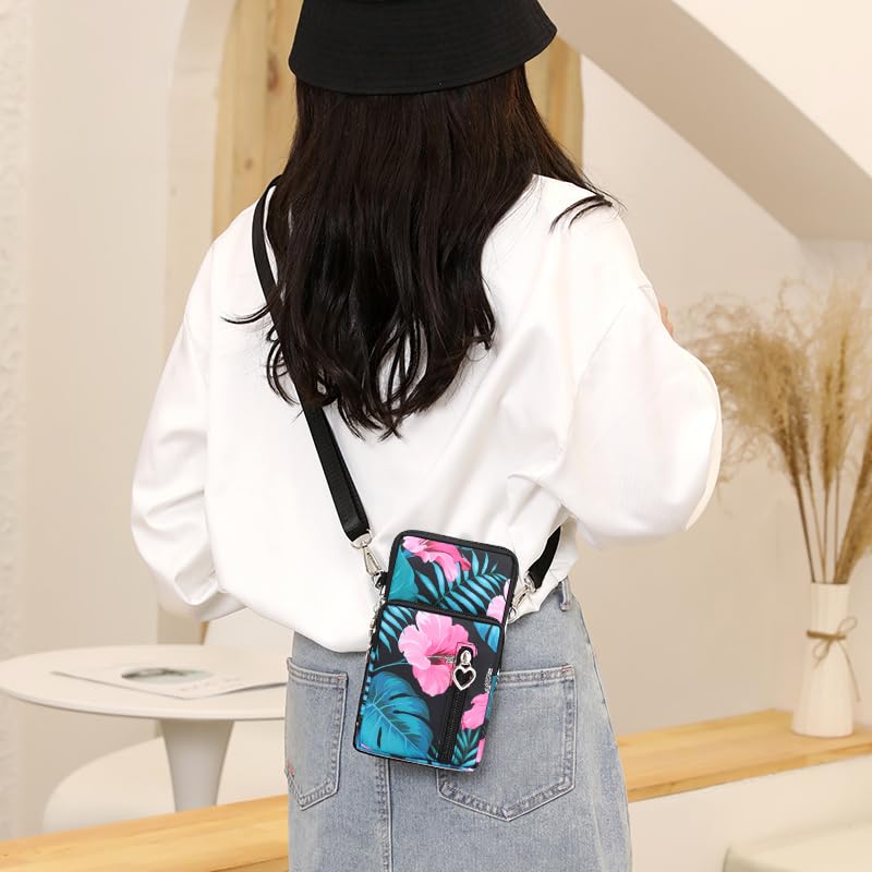 JANKS Small Crossbody Bag for Women - Mini Phone Purses with Crossbody Strap and Wallet - Nylon Arm Bag - color: B-amaryllis