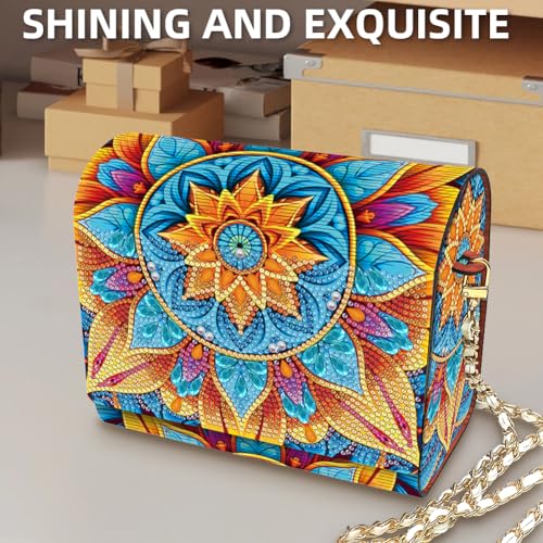 C'eitura Wooden Diamond Art Clutch with Chain, DIY Mandala Purse with Rhinestones, 5D Crystal Boho Style Wallet, Unique Festival Bag & Gift - color: SKB208