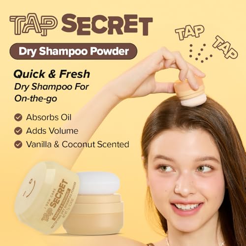 I DEW CARE Tap Secret Dry Shampoo Powder with Biotin & Korean Ginseng - Natural Non-Aerosol Dry Shampoo for Women | Warm Vanilla & Coconut Scent, Volumizing Hair, Travel Size, Stocking Stuffers 0.24Oz - color: 02 Vanilla & Coconut Scent (NEW), size: 0.24