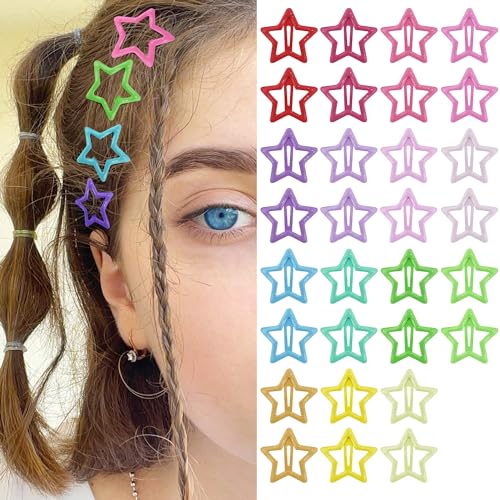Star Hair Clips Multiple Colors Snap Hair Barrettes Non Slip Star Hair Accessories Metal Hair Clips for Girls Women -30 PCS 1.18" - color: 30 P -1.18"-Multiple Colors
