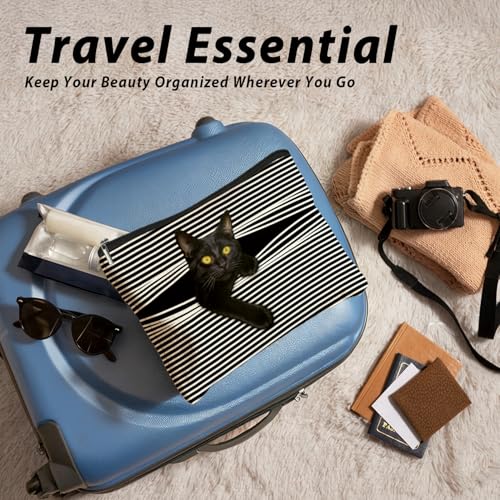 Funny Cat Makeup Bag & Travel Pouches for Toiletries, Funny Black Cat Gifts for Women & Teen Girls, Cats Gifts Lovers for Travel & Christmas，Kitty Cosmetic Zipper Travel Toiletry Bag - color: 02-Cat(05)