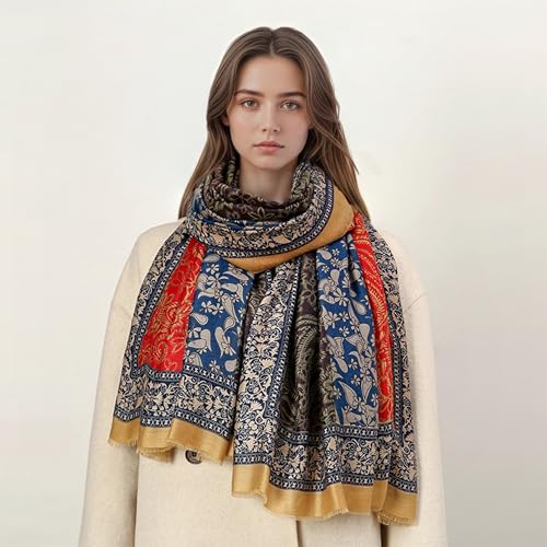 Paisley Pashmina Feel Shawls Wraps for Women Rave Scarf Soft Silky Exotic Boho All Seasons - color: Yellow
