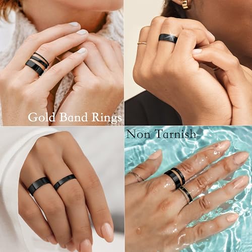 Silver Rings for Women Non Tarnish, Gold Wedding Bands for Men, Stainless Steel Chunky Knuckle Pinky Open Adjustable Ring Set for Jewelry Gift Size 5-13 - color: Black, size: 9, style: Chunky Bands