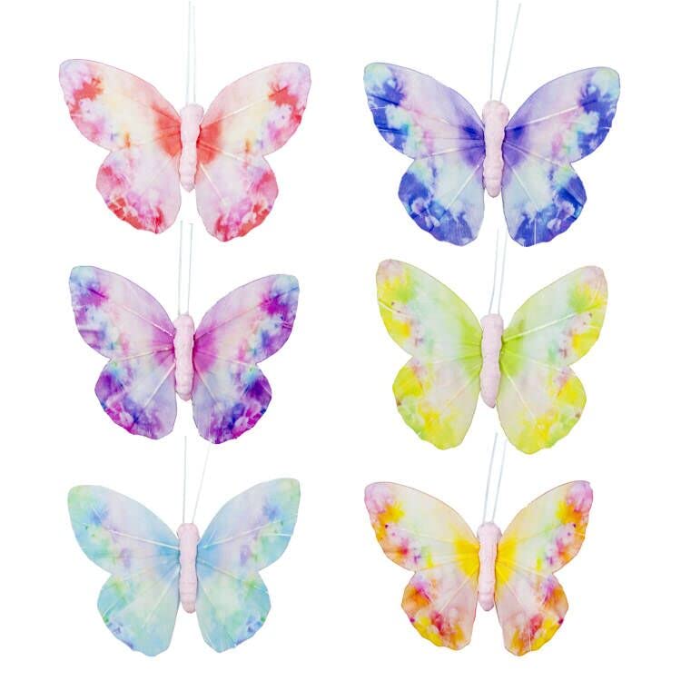 Berfutall- Spring Feather Butterfly Decorations Set 6 Color of 12pcs Vibrant Multi Colored Craft Butterflies on Clip .Party Home Decor Floral Pics - color: 6 Color G
