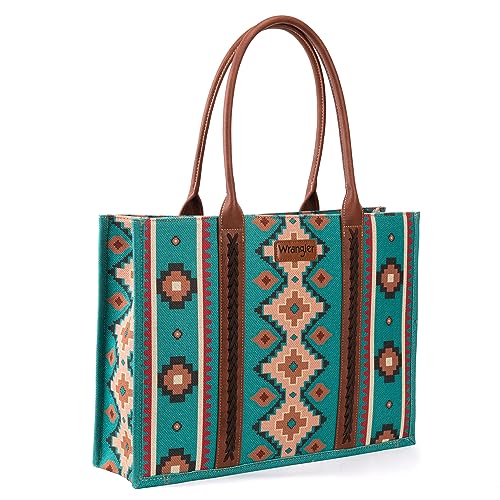 Wrangler Aztec Tote Bag for Women Boho Shoulder Purses and Handbags - color: Angel Diamond Turquoise-l