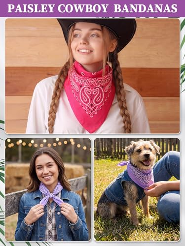 Unittype 48 Pieces Paisley Bandana Novelty Unisex Cowboy Headband Sports Bandannas Scarf Outdoor for Western Party Costume - color: Orange,yellow,blue,lavender,dark Green,hot Pink, style: Classic
