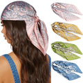 AWAYTR 27.5” Silk Satin Square Head Scarf - 4PCS Satin Head Scarves for Women Hair Kerchief Bandanas Sleeping Head Wraps - color: Paisley(pink/Green/Blue/Gold)