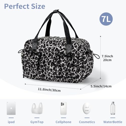 ECOHUB Small Gym Bag for Women, Mini Gym Duffle Bag with Wet Compartment, Bowknot Sports Bag, Cute Gym Tote Bag Dance Yoga Workout Travel Bags Gray Leopard Print - color: Gray Leopard Print