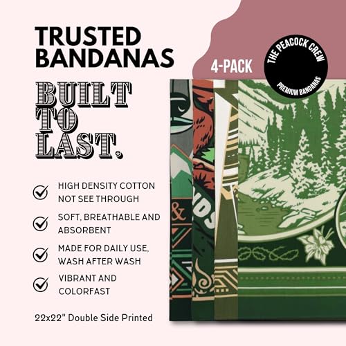 The Peacock Crew Premium Soft Cotton Bandanas Pack for Men and Women Paisley 22 x 22 inches - color: Pack of 4 Alpine Rangers 1