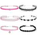 Nova&Aria Chokers Set For Women Heart Choker Necklaces Flower Pendant Velvet Cute Pink Turquoise Blue White Black Choker Necklace Christmas Colorful Lace Chokers - color: Black&Pink-A