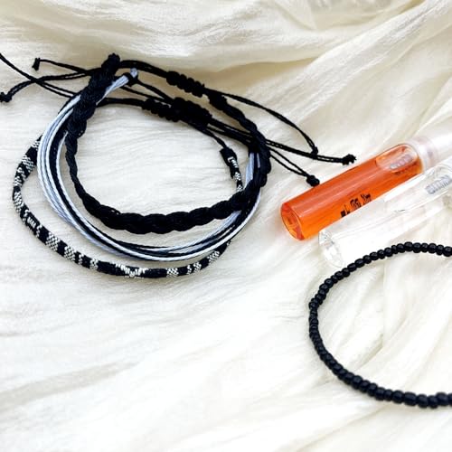 Beach Summer Ankle Bracelet for Women Handmade Braided Adjustable String Anklets Waterproof Surfer Bracelet - color: Black
