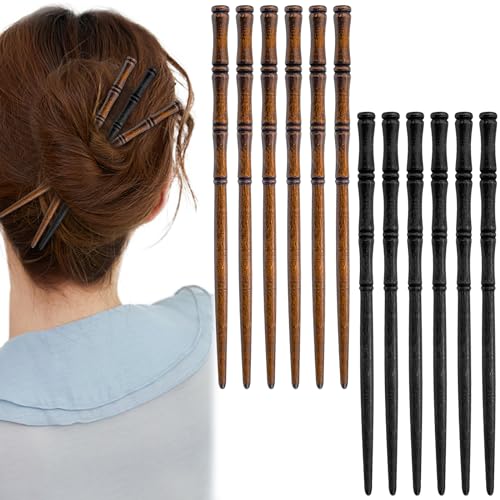 12 Pcs Vintage Wood Hair Sticks Bamboo Shape Hair Chopsticks Japanese Chinese Hairpin Decorative Retro Hair Forks Hanfu Pins Bun Holders for Long Hair Women - color: Black+Brown