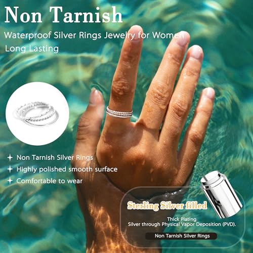 Gokeey Gold Rings for Women Non Tarnish, Dainty 14K Gold Plated Stackable Thin Thumb Ring Set Trendy Pinky Wedding Bands Engagement Rings for Women Size 4 5 6 7 8 9 10 11 - color: Silver, size: 7