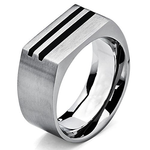 Metal Masters Men's Bold Titanium Pinky Ring Bands with Resin Inlay, Brushed Finish Comfort Fit 10mm Wide
