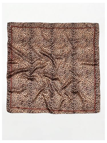 RoseSeek Women's Cheetah Print Silk Head Scarf Leopard Satin Rave Hair Scarf Headband Square Scarves - color: Brown