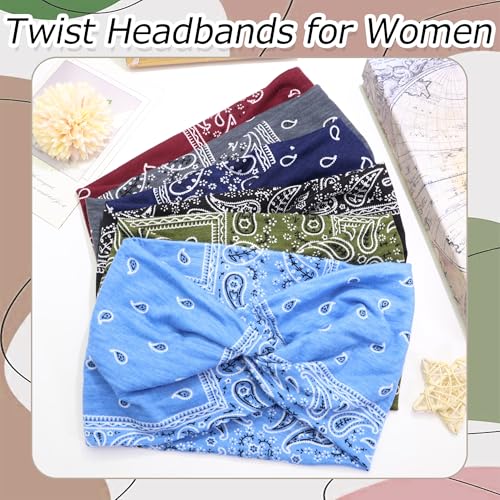 6 Pack Boho Headbands for Women African Wide Twist Turban Hair Wrap for Women Stretchy Non-Slip Yoga Sport Workout Non-slip Hair Bands Accessories - color: Multicolor-2