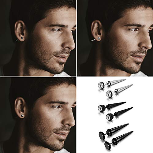 Aroncent 12PCS Stainless Steel Fake Tapers Mens Earrings Illusion Tunnel Cheater Piercing Jewelry Set for Men Women - color: A2