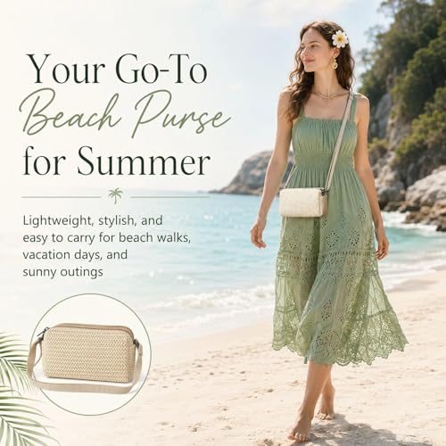 Small Crossbody Bag for Women - color: Straw-off-white-horiz