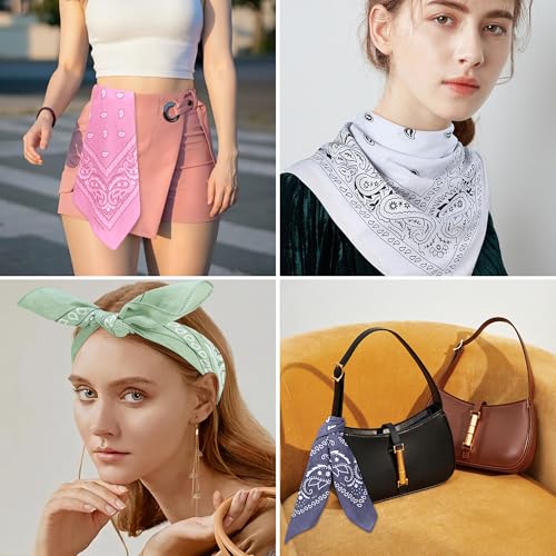 Mochabao 100% Cotton 27" x 27" Large Bandanas for Men & Women, Multi-Purpose Bandana Headbands, Square Head Scarf - color: White/Gray/Pink/Sage Green