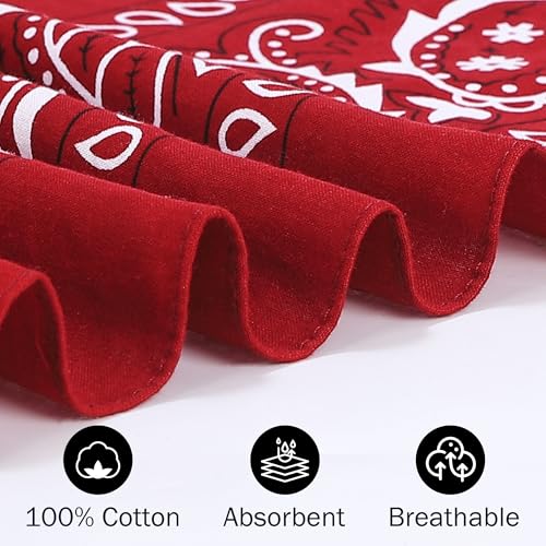 Mochabao 100% Cotton 27" x 27" Large Bandanas for Men & Women, Multi-Purpose Bandana Headbands, Square Head Scarf - color: Red/Black/Navy Blue/Brown