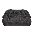 Huralona Women Straw Woven Clutch Purse Pleated Handbag for Summer Beach Vacation Straw Shoulder Crossbody Bag - color: Black