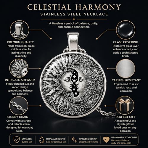 1pc Stunning Round Pendant Necklace - Unique Sun & Moon Pattern, Oil Painting Style Glass Mosaic, Alloy Construction, Trendy Sweater Chain, Fashionable Gift for Women - Christmas or Birthday Gift - color: Gray Sun/Moon Silver Chain