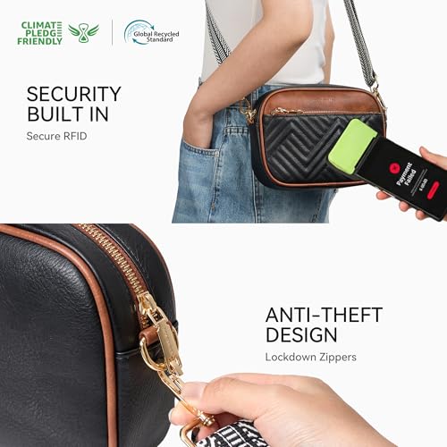 BOSTANTEN Quilted Crossbody Bags for Women Vegan Leather Purses Shoulder Handbags with Wide Strap - color: Black&brown