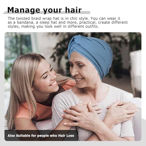 AQOKKA African Turban for Women Knotted Hair Wraps for Turban Head Scarf for Black Women Hair Cancer Chemo Headwear Cap - color: Twisted Braid: 1 Pack Blue Grey