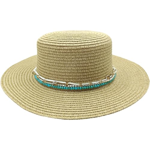 Hat Band for Cowboy Cowgirl, Turquoise Hand Made Replaceable Beaded Belt for Panama Fedora - color: Sugar
