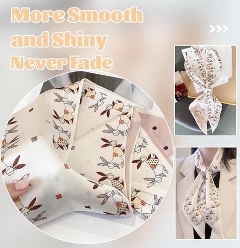 kcctoo 59” Long Silk Like Head Scarf Women's Fashion Square Neck Satin Scarfs for Bag Hair Scarves Gift 59 * 5.9” - color: G2 Cute Rabbit Beige 59" X 5.9"