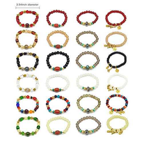 Bohemian Bracelet Sets for Women - 6 Sets Stackable Stretch Bracelets Multi-color Boho Jewelry for Women Hippie Bracelets Dainty Jewelry - color: Owl charm stretch bracelet set