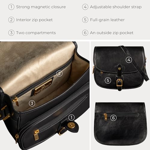 Time Resistance Leather Cross Body Bag for Women - Handbag, Shoulder, Messenger, Purse - color: Black
