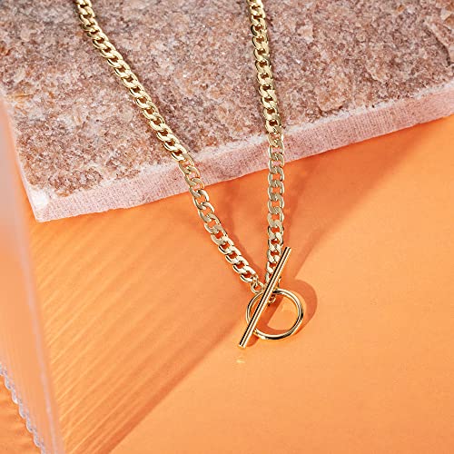CHESKY Layered Necklaces for Women, 14K Gold Plated Chain Necklace Women Trendy Cuban Link Paperclip Chain Toggle Clasp Necklace Fashion Chunky Jewelry for Women - style: Toggle+Bar