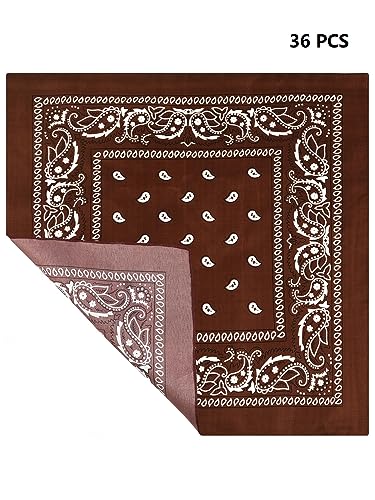 Unittype 36 Pieces Paisley Bandana Cowboy Bandanas Sports Novelty Headband Square Scarf Outdoor for Western Party Costume - color: Brown, style: Simple Style
