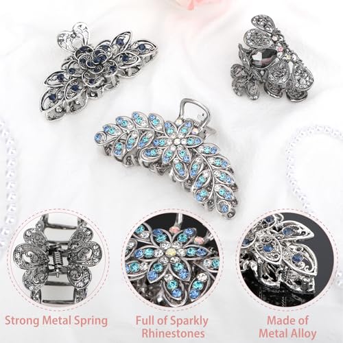 kilofly 3pc Vintage Crystal Hair Claw Clips Long Thick Hair Metal Clamps - color: Large+Large+Medium