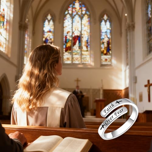 Sonateomber Gold Silver Faith Open Rings for Women ，Adjustable Minimalist Personality Encouragement Hope Love Healing Promise Ring Wedding Festival Accessories Fashion Jewelry Gift - color: Faith Over Fear