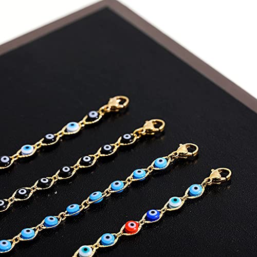 SLOONG Evil Eye Beaded Anklet Bracelets for Women, 14K Gold Plated Ankle Bracelet Jewelry Beach Beads Anklet Set Ankle Bracelets for Women - color: Red & Blue