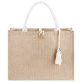 itgowisa Jute Beach Bag for Women, Burlap Beach Tote Bag with Tassel Pocket, Summer Gift for Vacation, Pool, Cruise & Grocery | Jute material - color: Plaid Tassel