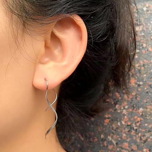 Silver Dangle Earrings, Hypoallergenic 14K White Gold Plated Twisted Pull Through Drop Earrings for Women Dainty Lightweight Jewelry for Valentines Mother's Day Birthday Thanksgiving Day Gifts - style: I