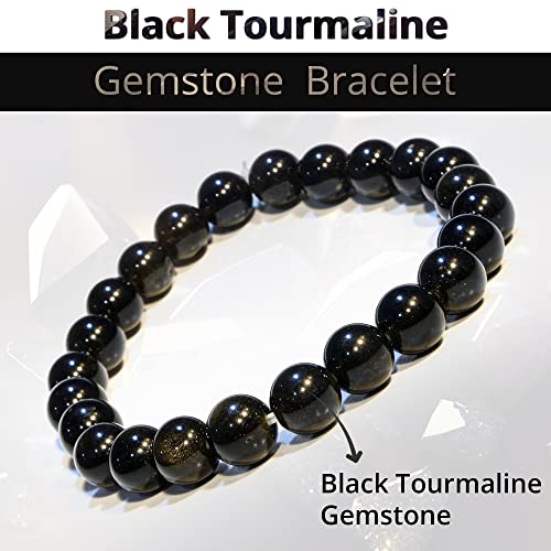 ANAYA AGATE Healing Crystal Bracelet for Women and Men – 8mm Round Beaded Bracelet for Men and Women – Unisex Stretchy Gemstone Bracelet for Healing and Protection - color: Black Tourmaline