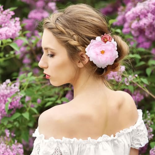 BBTO 21 Pcs Flower Hair Clip Rose Hair Clips Barrettes for Women Flower Accessories Boho Bride Claw Clip Hairpin Brooch Pin Headpiece for Wedding (Light Pink) - color: Light Pink