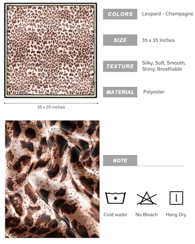 AWAYTR 35” Satin Head Scarf for Women Like Silk Scarf for Hair Scarf Satin Hair Bandana Women Headscarf Hair Wrap Scarf Neck - color: Leopard - Champagne