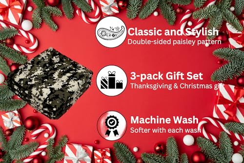 Classic Paisley Bandanas - 3 Pack Gift Set, 100% Cotton, 22x22 Inches - color: Camouflage